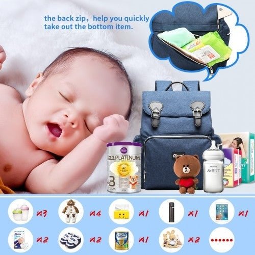 E1976 - Kono Travel Baby Changing Backpack with USB Charging Interface - Navy - Easy Luggage