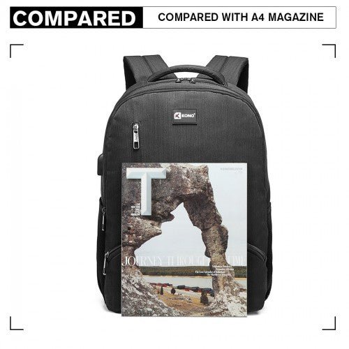 E1978 - Kono Multi Compartment Backpack with USB Connectivity - Black - Easy Luggage