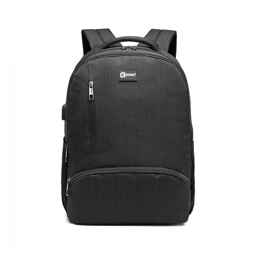 E1978 - Kono Multi Compartment Backpack with USB Connectivity - Black - Easy Luggage