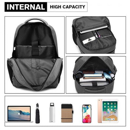 E1978 - Kono Multi Compartment Backpack with USB Connectivity - Grey - Easy Luggage
