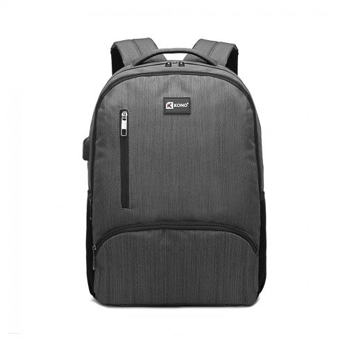 E1978 - Kono Multi Compartment Backpack with USB Connectivity - Grey - Easy Luggage