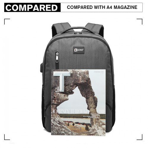 E1978 - Kono Multi Compartment Backpack with USB Connectivity - Grey - Easy Luggage