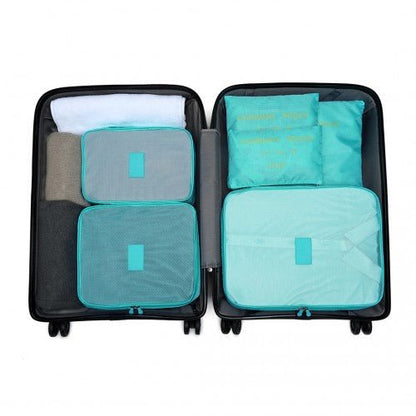 E2015 - Kono 6 Piece Polyester Travel Luggage Organiser Bag Set - Blue - Easy Luggage