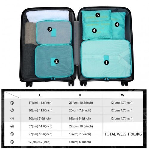 E2015 - Kono 6 Piece Polyester Travel Luggage Organiser Bag Set - Blue - Easy Luggage