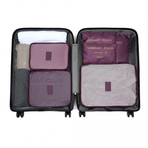 E2015 - Kono 6 Piece Polyester Travel Luggage Organiser Bag Set - Burgundy - Easy Luggage