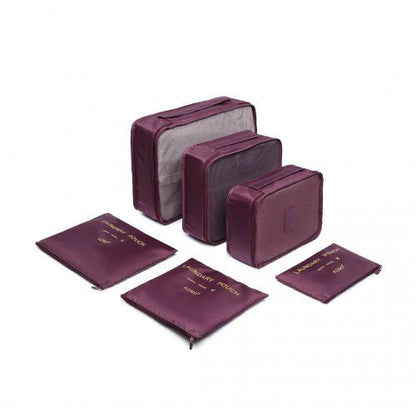 E2015 - Kono 6 Piece Polyester Travel Luggage Organiser Bag Set - Burgundy - Easy Luggage