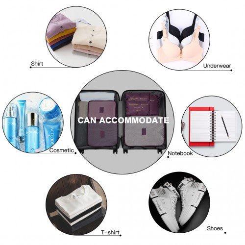 E2015 - Kono 6 Piece Polyester Travel Luggage Organiser Bag Set - Burgundy - Easy Luggage