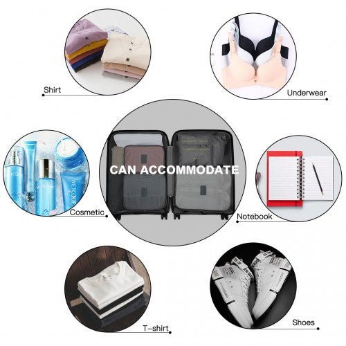 E2015 - Kono 6 Piece Polyester Travel Luggage Organiser Bag Set - Grey - Easy Luggage