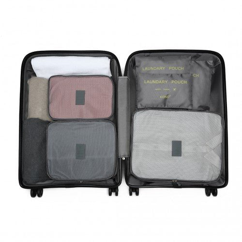 E2015 - Kono 6 Piece Polyester Travel Luggage Organiser Bag Set - Grey - Easy Luggage