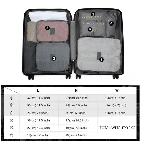 E2015 - Kono 6 Piece Polyester Travel Luggage Organiser Bag Set - Grey - Easy Luggage