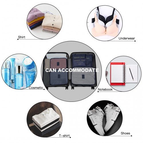 E2015 - Kono 6 Piece Polyester Travel Luggage Organiser Bag Set - Navy Blue - Easy Luggage