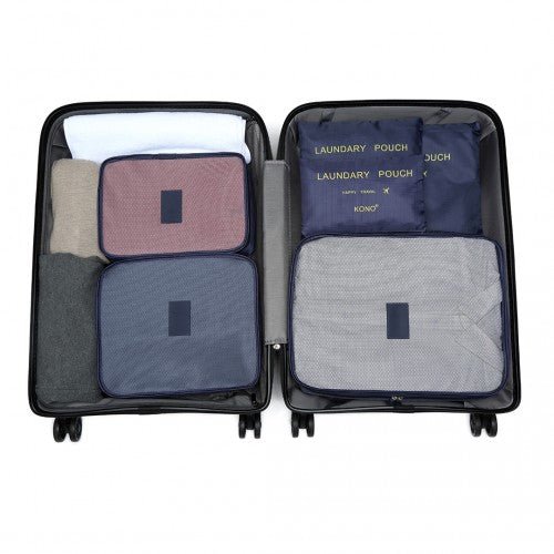 E2015 - Kono 6 Piece Polyester Travel Luggage Organiser Bag Set - Navy Blue - Easy Luggage