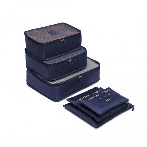 E2015 - Kono 6 Piece Polyester Travel Luggage Organiser Bag Set - Navy Blue - Easy Luggage