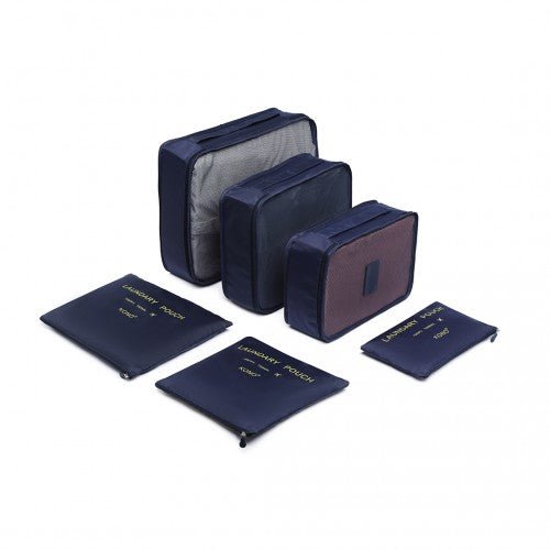 E2015 - Kono 6 Piece Polyester Travel Luggage Organiser Bag Set - Navy Blue - Easy Luggage