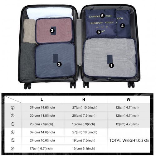 E2015 - Kono 6 Piece Polyester Travel Luggage Organiser Bag Set - Navy Blue - Easy Luggage