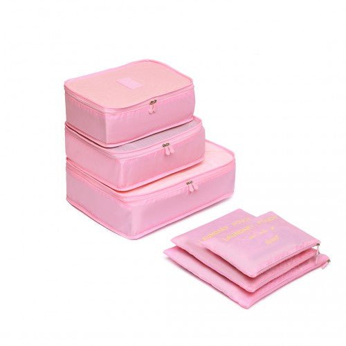 E2015 - Kono 6 Piece Polyester Travel Luggage Organiser Bag Set - Pink - Easy Luggage