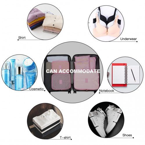 E2015 - Kono 6 Piece Polyester Travel Luggage Organiser Bag Set - Pink - Easy Luggage