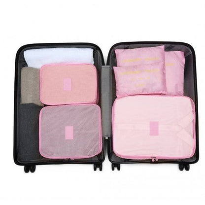 E2015 - Kono 6 Piece Polyester Travel Luggage Organiser Bag Set - Pink - Easy Luggage