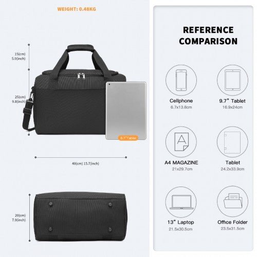 E2016S - Kono Structured Travel Duffle Bag - Black - Easy Luggage