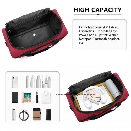E2016S - Kono Structured Travel Duffle Bag - Burgundy - Easy Luggage
