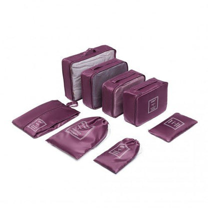 E2019 - Kono 8 Piece Polyester Travel Luggage Organiser Bag Set - Burgundy - Easy Luggage
