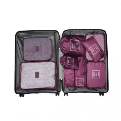 E2019 - Kono 8 Piece Polyester Travel Luggage Organiser Bag Set - Burgundy - Easy Luggage