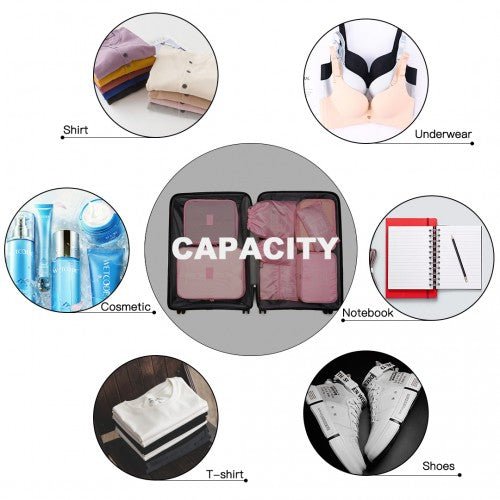 E2019 - Kono 8 Piece Polyester Travel Luggage Organiser Bag Set - Pink - Easy Luggage