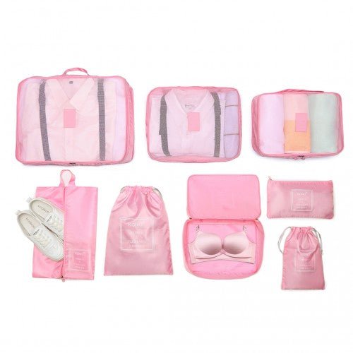 E2019 - Kono 8 Piece Polyester Travel Luggage Organiser Bag Set - Pink - Easy Luggage