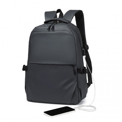 E2329 - Kono Leisure PVC Coated Water - resistant Backpack With USB Charging Port - Grey - Easy Luggage