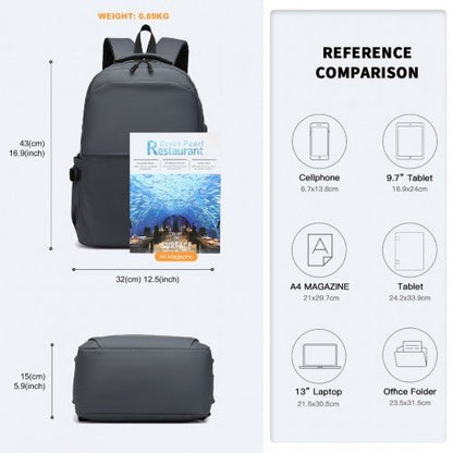 E2329 - Kono Leisure PVC Coated Water - resistant Backpack With USB Charging Port - Grey - Easy Luggage