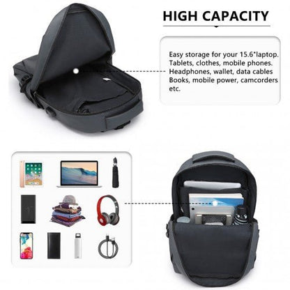 E2329 - Kono Leisure PVC Coated Water - resistant Backpack With USB Charging Port - Grey - Easy Luggage