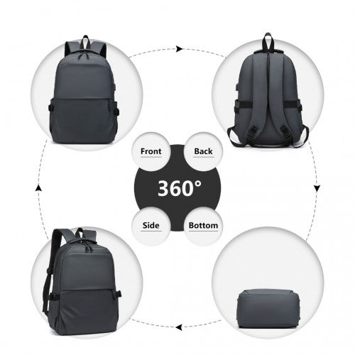 E2329 - Kono Leisure PVC Coated Water - resistant Backpack With USB Charging Port - Grey - Easy Luggage