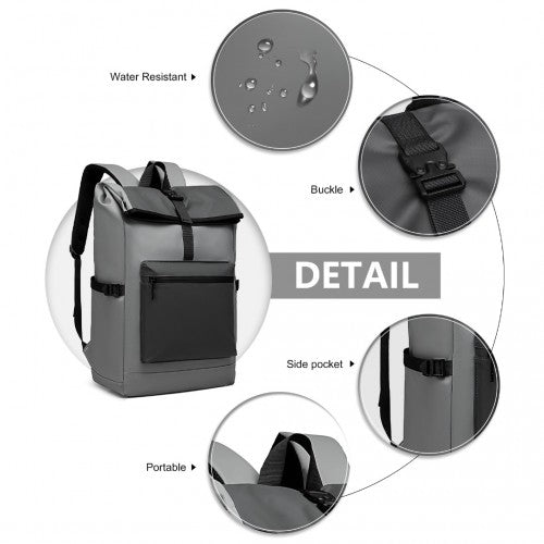 E2330 - Kono Durable PVC Coated Water - resistant Stylish Backpack - Grey - Easy Luggage
