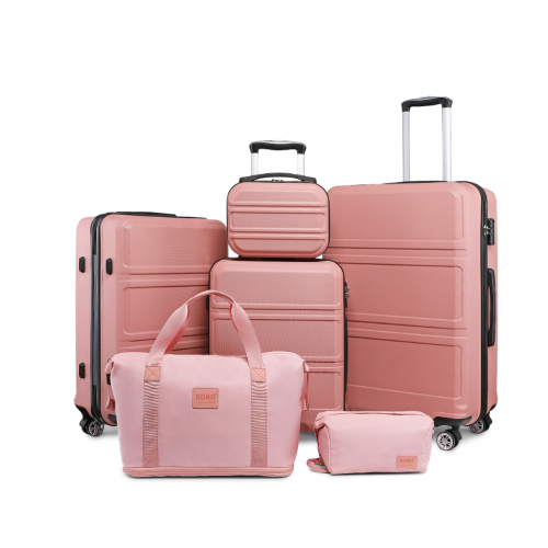 K1871-1L - Kono ABS Sculpted Horizontal Design 4 Pcs Suitcase Set With Vanity Case - Nude