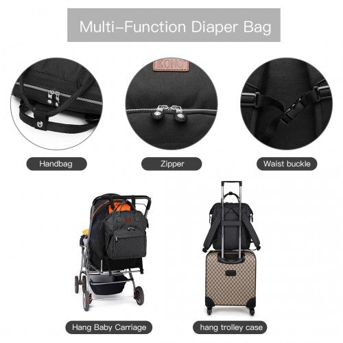 E6705 - Kono Wide Open Designed Baby Diaper Changing Backpack - Black - Easy Luggage