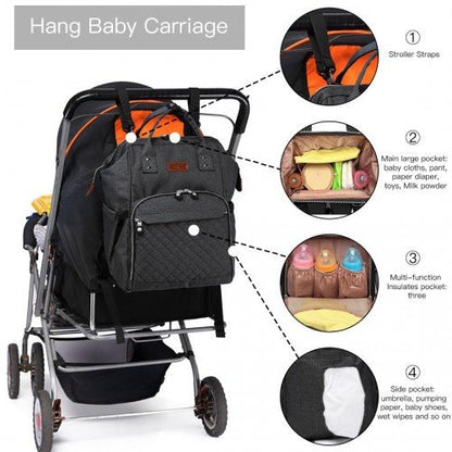 E6705 - Kono Wide Open Designed Baby Diaper Changing Backpack - Black - Easy Luggage