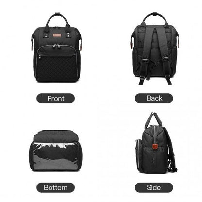 E6705 - Kono Wide Open Designed Baby Diaper Changing Backpack - Black - Easy Luggage