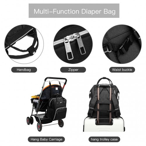 E6705USB - Kono Plain Wide Opening Baby Nappy Changing Backpack With USB Connectivity - Black - Easy Luggage