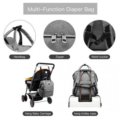 E6705USB - Kono Plain Wide Opening Baby Nappy Changing Backpack With USB Connectivity - Grey - Easy Luggage