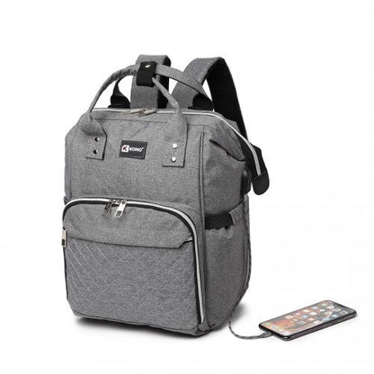 E6705USB - Kono Plain Wide Opening Baby Nappy Changing Backpack With USB Connectivity - Grey - Easy Luggage