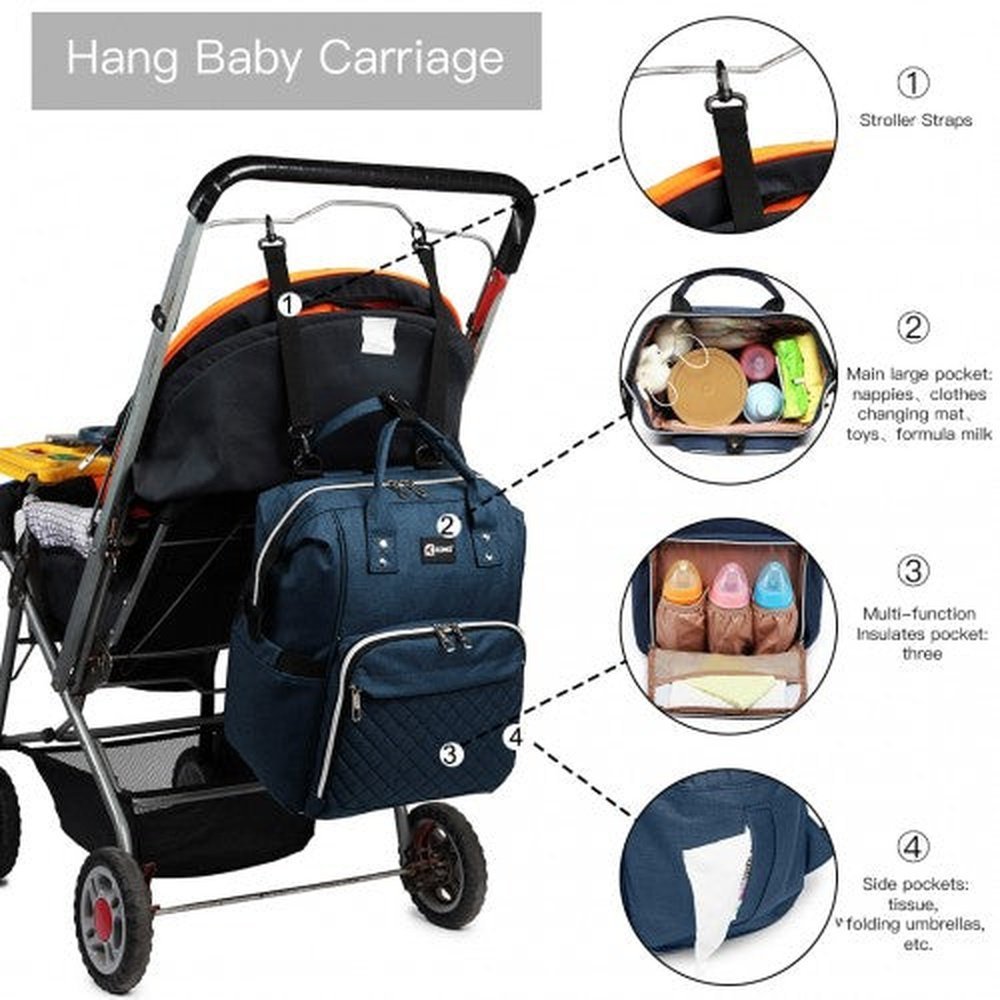 E6705USB - Kono Plain Wide Opening Baby Nappy Changing Backpack With USB Connectivity - Navy - Easy Luggage