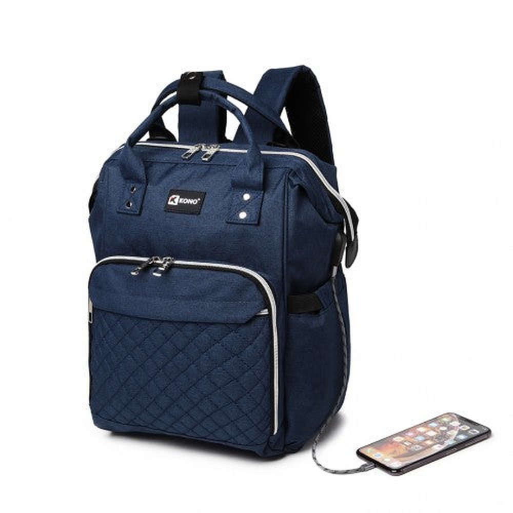 E6705USB - Kono Plain Wide Opening Baby Nappy Changing Backpack With USB Connectivity - Navy - Easy Luggage