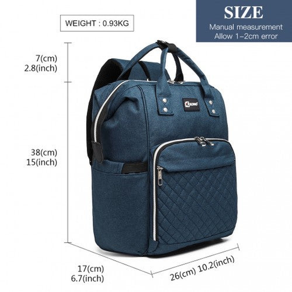 E6705USB - Kono Plain Wide Opening Baby Nappy Changing Backpack With USB Connectivity - Navy - Easy Luggage