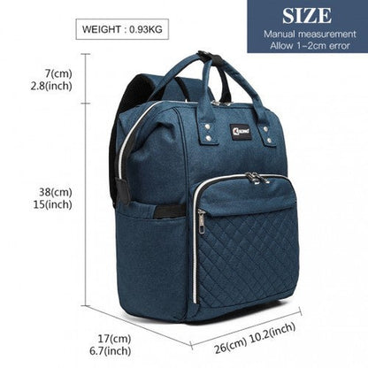 E6705USB - Kono Plain Wide Opening Baby Nappy Changing Backpack With USB Connectivity - Navy - Easy Luggage