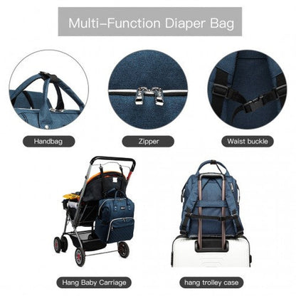 E6705USB - Kono Plain Wide Opening Baby Nappy Changing Backpack With USB Connectivity - Navy - Easy Luggage