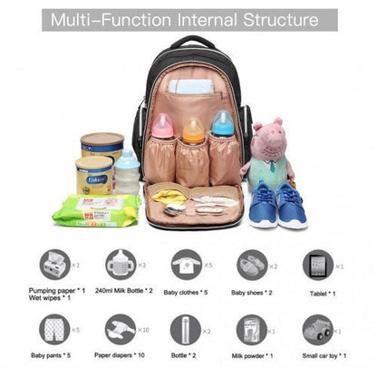 E6706 - Kono Large Capacity Multi Function Baby Diaper Backpack - Black - Easy Luggage