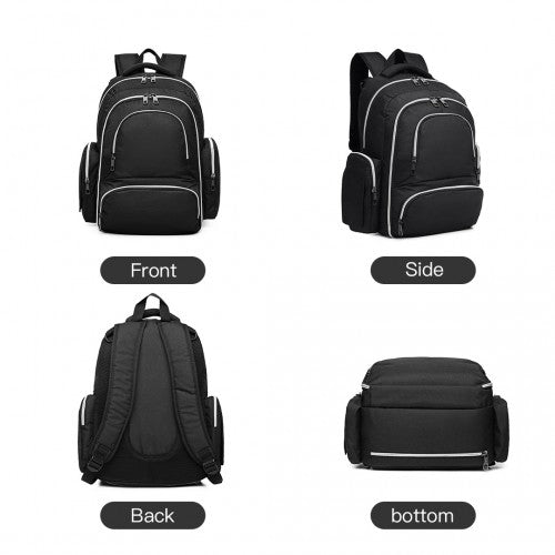 E6706 - Kono Large Capacity Multi Function Baby Diaper Backpack - Black - Easy Luggage