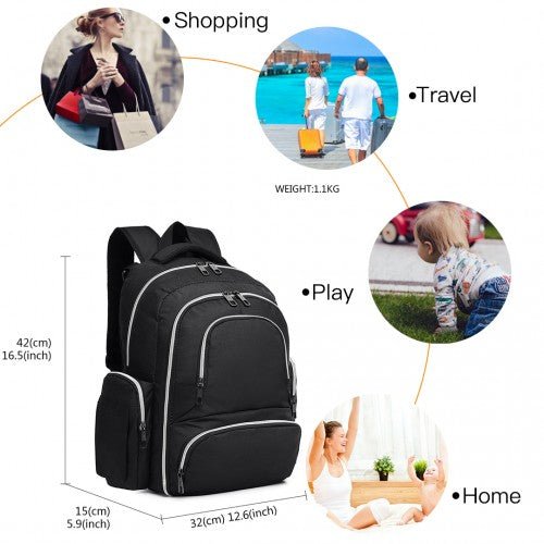 E6706 - Kono Large Capacity Multi Function Baby Diaper Backpack - Black - Easy Luggage