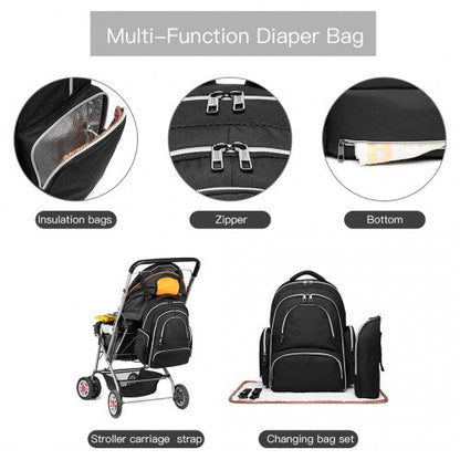 E6706 - Kono Large Capacity Multi Function Baby Diaper Backpack - Black - Easy Luggage