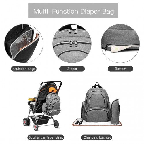 E6706 - Kono Large Capacity Multi Function Baby Diaper Backpack - Grey - Easy Luggage